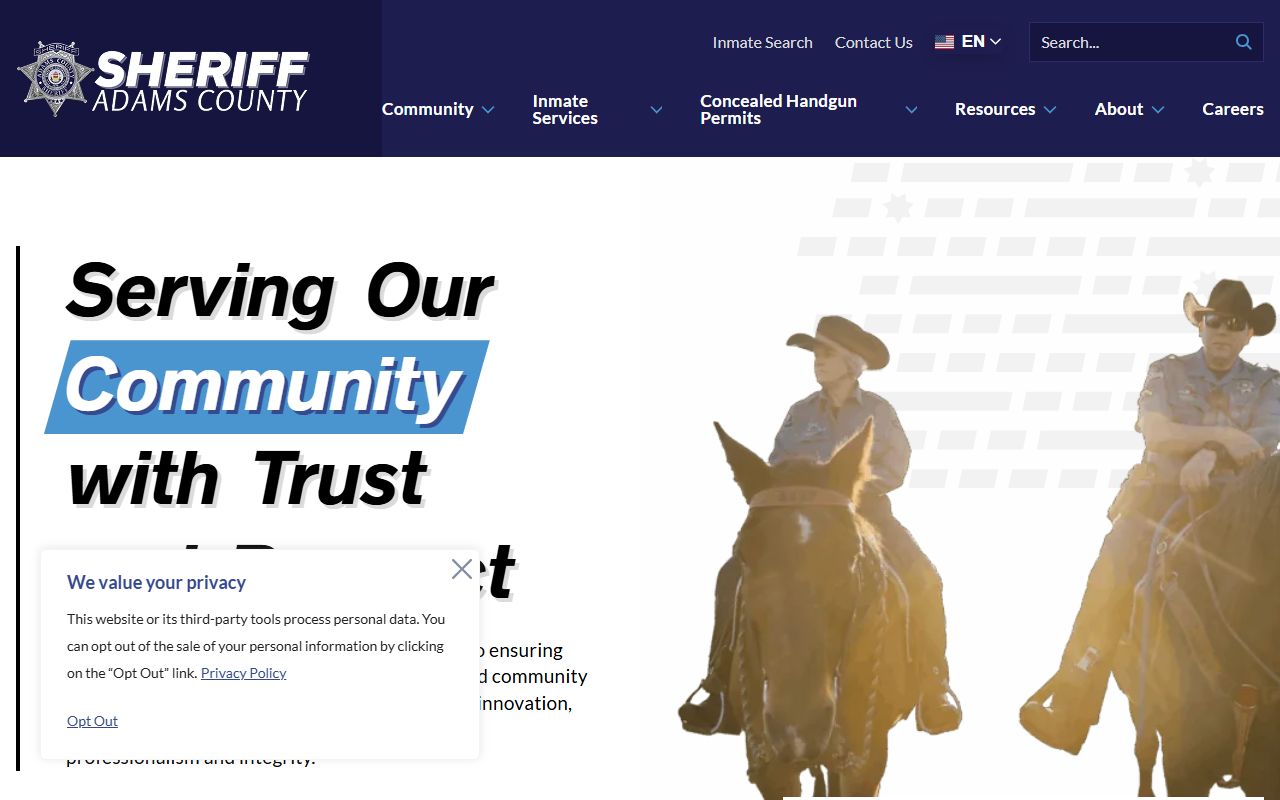 Adams County Sheriff's Office homepage for booking reports