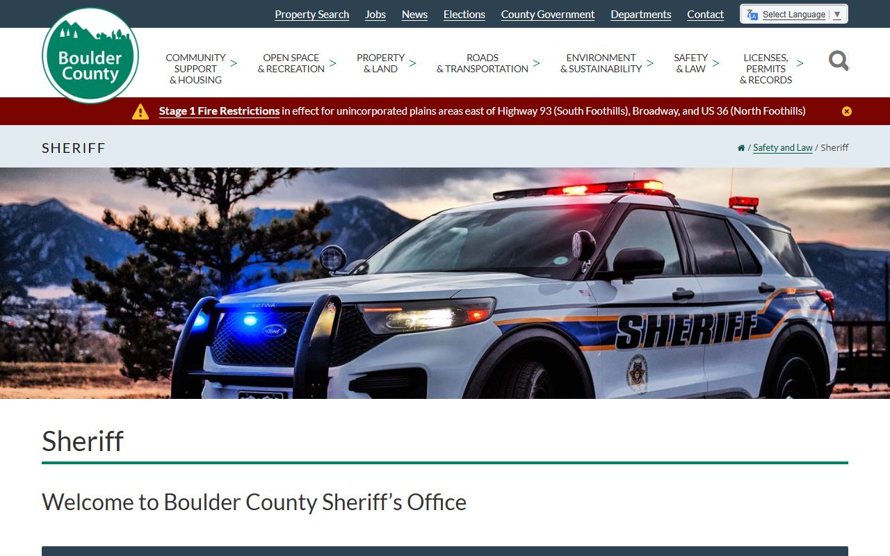 Boulder County sheriff page for booking reports