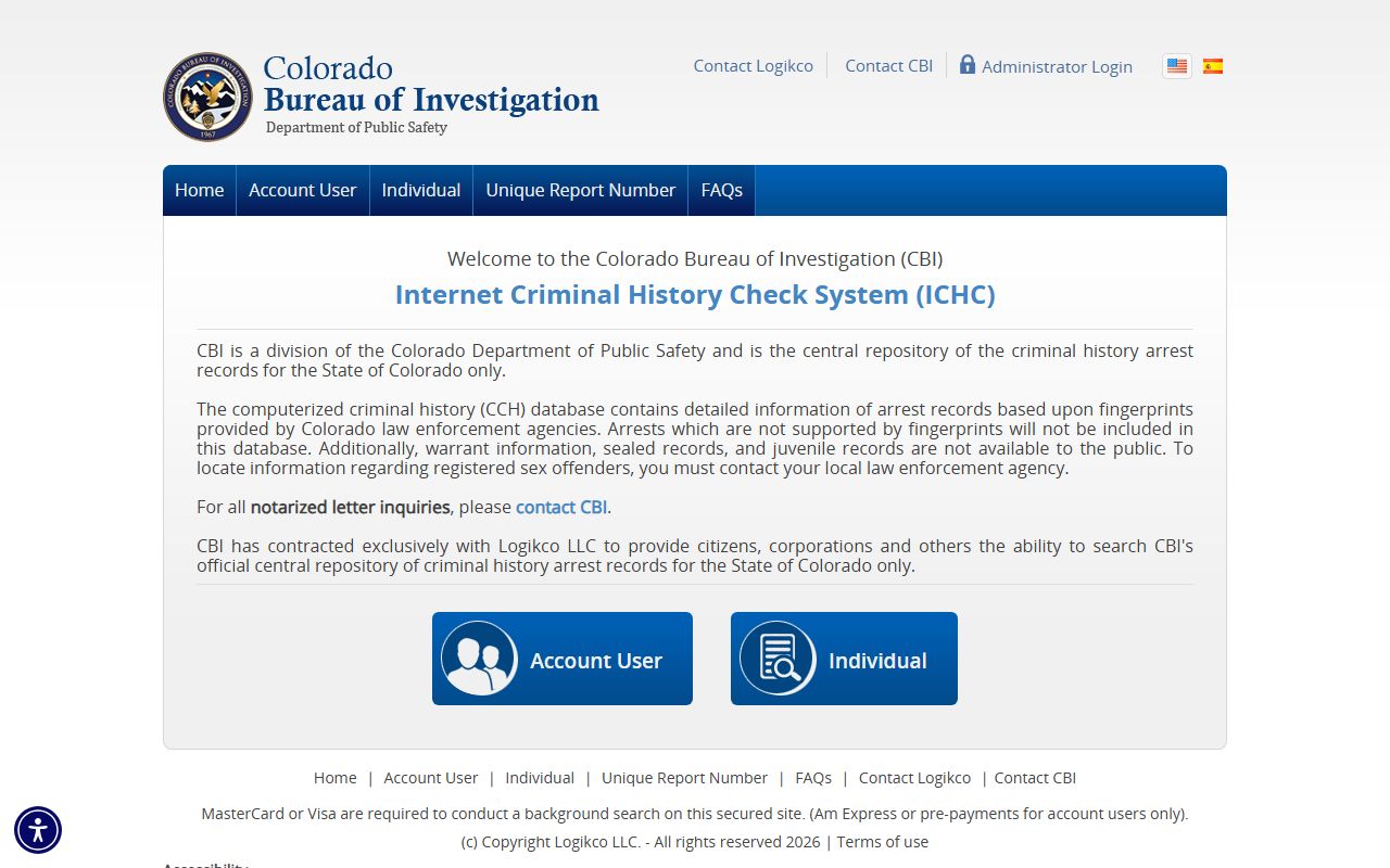 Colorado CBI Criminal History Check portal for booking report and arrest record searches
